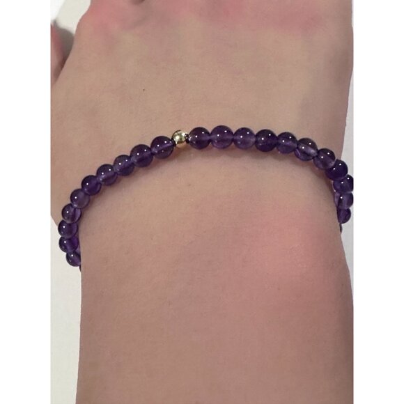 Natural Amethyst Gemstone Stretch Bracelet with 14K Gold Polished Accent Bead - Picture 3 of 6